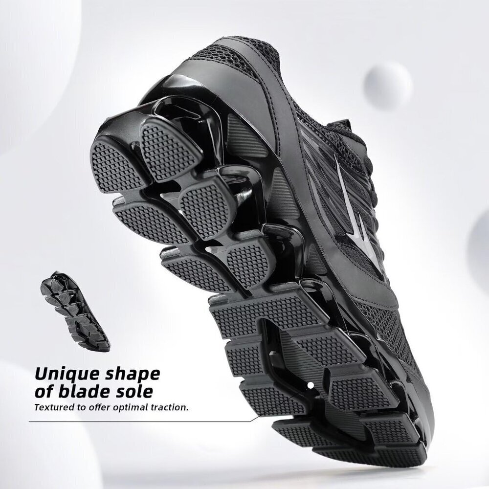 Men's Running Shoes Mesh Runners Fashion Sport Blade Walking Sneakers All Black - Picture 6 of 7